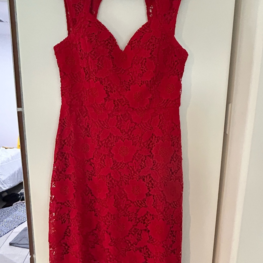 Guess Red Sheath Midi Dress Sweetheart Neckline